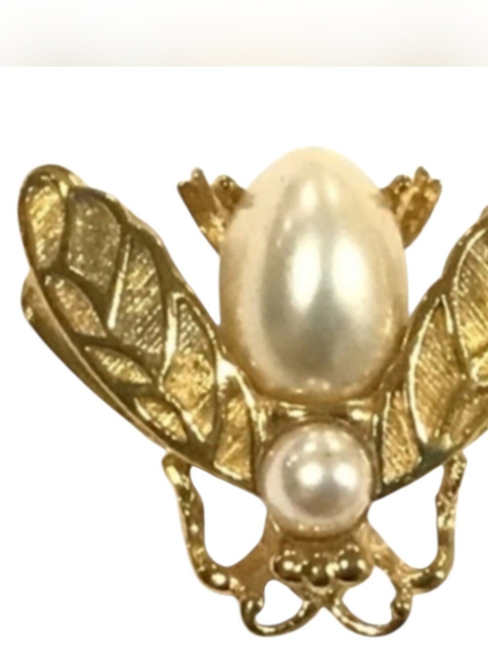 Trifari Vintage Gold Faux Pearl Cabochon Statenent Bee Bug Brooch Pin